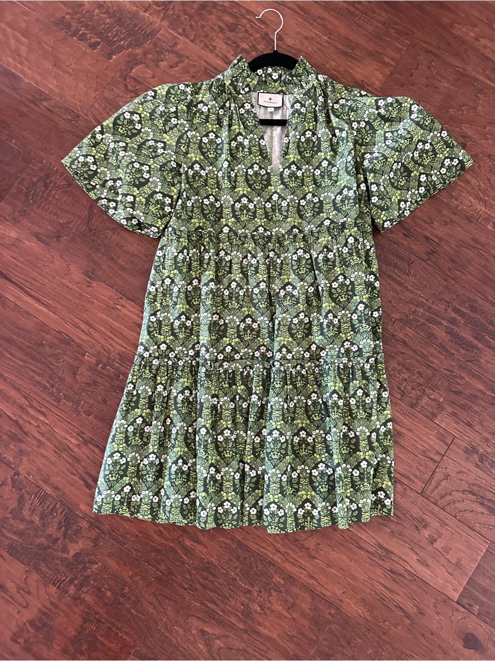 Tuckernuck Green Floral Tiered Short-Sleeve Dress